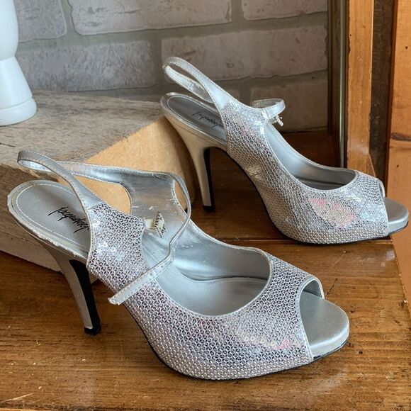 Jacqueline Ferrar Silver Rhinestone Diamond Open Toe Classy Sexy High Heels - Picture 5 of 11